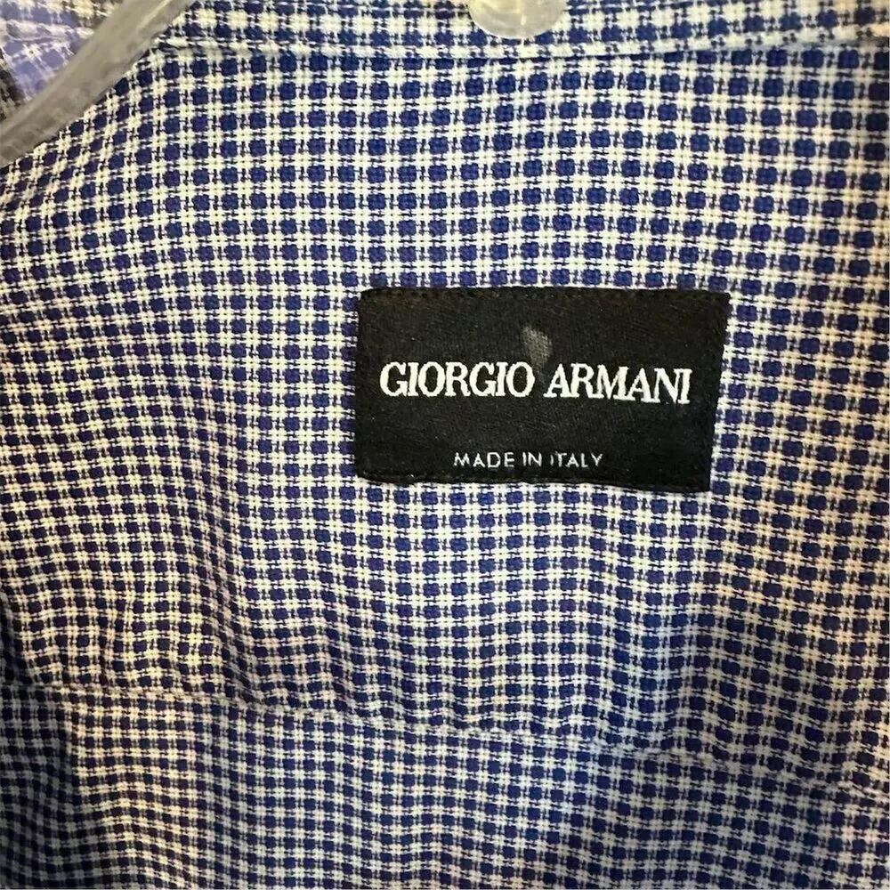Giorgio Armani Men's XL Blue Checkered Long Sleeve Dress Shirt‎ - Picture 14 of 16